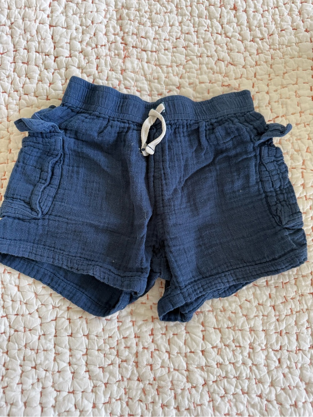 Children's Navy Cotton Gauze Drawstring Shorts